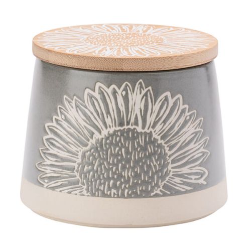 English Tableware Company Artisan Flower Grey Canister with Bamboo Lid
