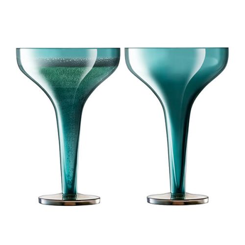 LSA Epoque Champagne Saucer 150ml Peacock/Lustre Set Of Two