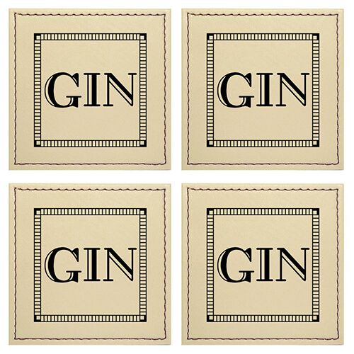 Raising Spirits Cream Faux Leather Gin Coaster, Pack Of 4