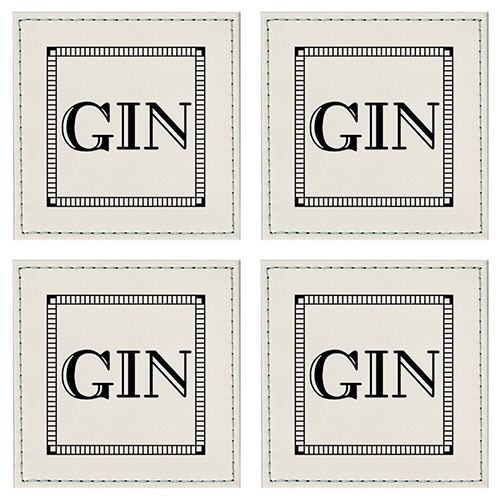 Raising Spirits White Faux Leather Gin Coaster, Pack Of 4