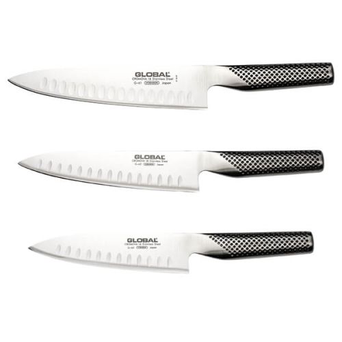 Global Exclusive 3 Piece Fluted Cooks Knife Set (G-61, G-62, G-63)