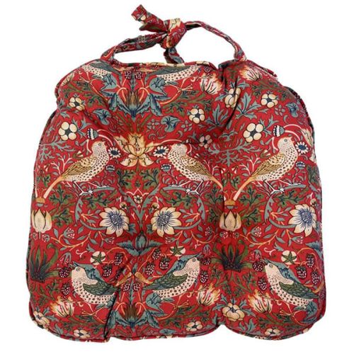 William Morris Strawberry Thief Red Piped Seat Pad