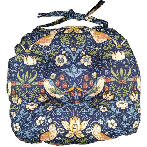 William Morris Strawberry Thief Navy Piped Seat Pad