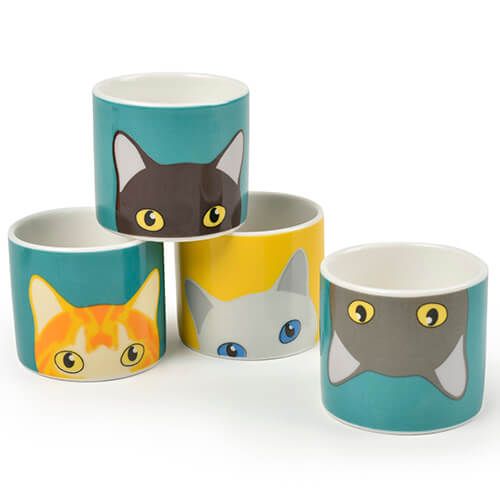 Burgon & Ball Creaturewares Doris Cat Set of 4 Fine China Egg Cups