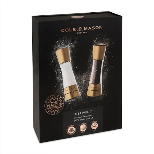 Cole & Mason Gourmet Precision+ Derwent 190mm Clear & Matt Gold Salt & Pepper Mill Gift Set