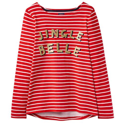 Joules Harbour Print Long Sleeve Jersey Top Red Jingle Belle Size 14