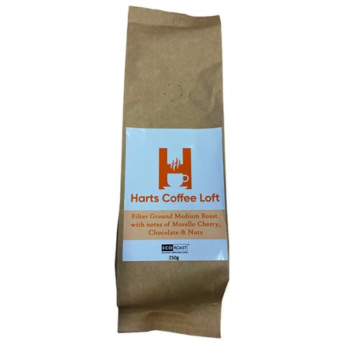 Harts Coffee Loft 250g Filter Ground Medium Roast with notes of Morello Cherry, Chocolate and Hazelnut