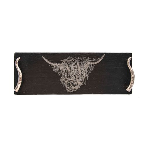 The Just Slate Company Small Highland Cow Slate Serving Tray Gift Boxed
