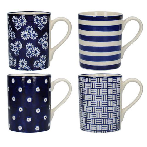 London Pottery Set Of 4 Mugs Straight Blue