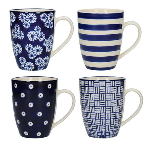 London Pottery Set Of 4 Tulip Mugs Blue