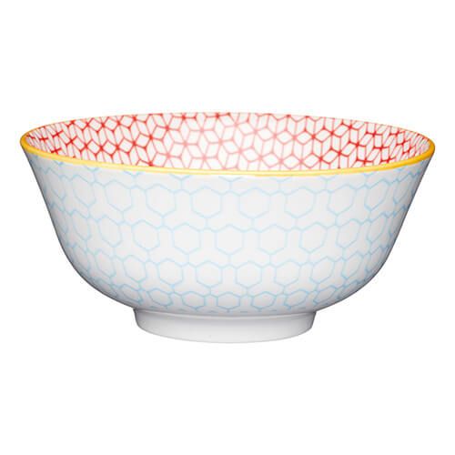 KitchenCraft Glazed Stoneware Bowl Geometric Blue