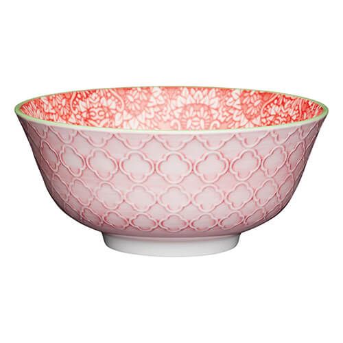 KitchenCraft Glazed Stoneware Bowl Red Damask