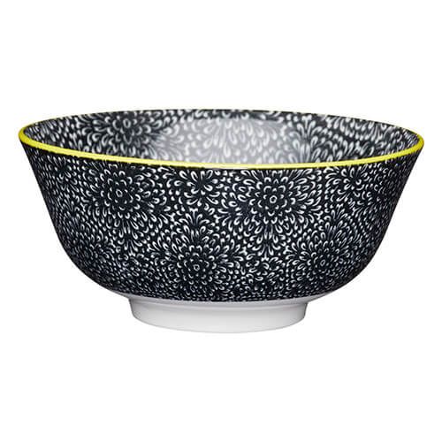 KitchenCraft Glazed Stoneware Bowl Black Floral