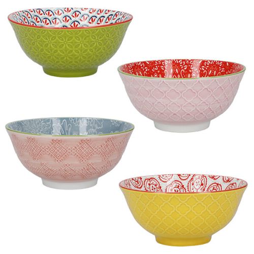 KitchenCraft Brights Glazed Stoneware Bowl Set of 4