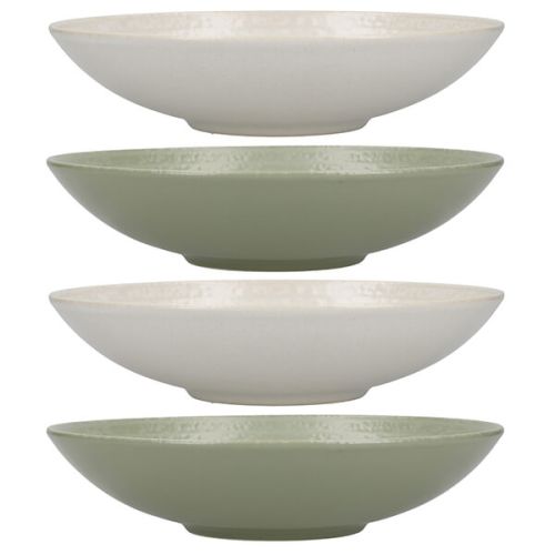 KitchenCraft Green and Cream Ripple 22cm Stoneware Coupe Bowl Set of 4