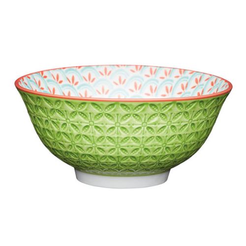 KitchenCraft Bright Green Geometric Print 15.7cm Ceramic Bowl