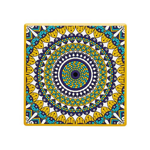 KitchenCraft Moroccan Inspired Mustard Mandala Cork Back Ceramic Coaster