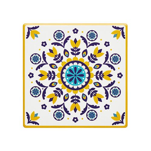 KitchenCraft Moroccan Inspired Mustard Floral Cork Back Ceramic Coaster