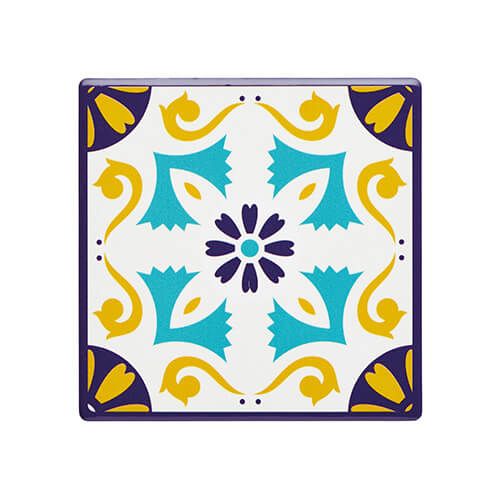KitchenCraft Moroccan Inspired Mustard Motif Cork Back Ceramic Coaster