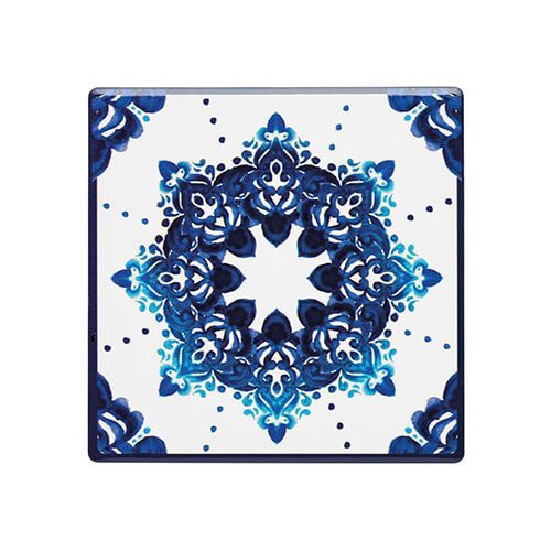 KitchenCraft Moroccan Inspired Blue Motif Cork Back Ceramic Coaster