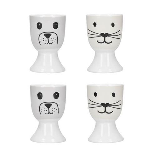 KitchenCraft Set Of 4 Egg Cups Cat Dog