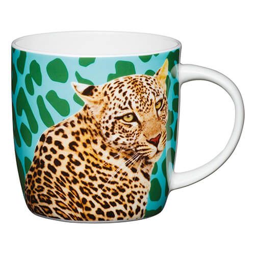KitchenCraft China 425ml Barrel Shaped Mug, Leopard
