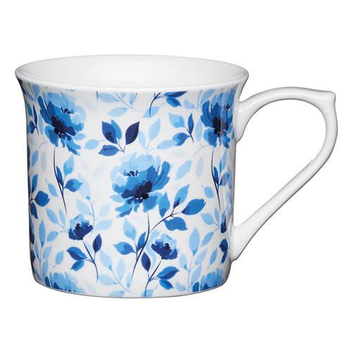 KitchenCraft China 300ml Fluted Mug, Blue Rose