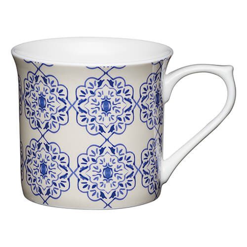 KitchenCraft China 300ml Fluted Mug, Blue Filigree