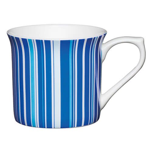 KitchenCraft China 300ml Fluted Mug, Blue Stripe