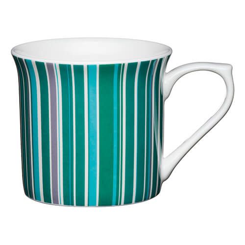 KitchenCraft China 300ml Fluted Mug, Green Stripe