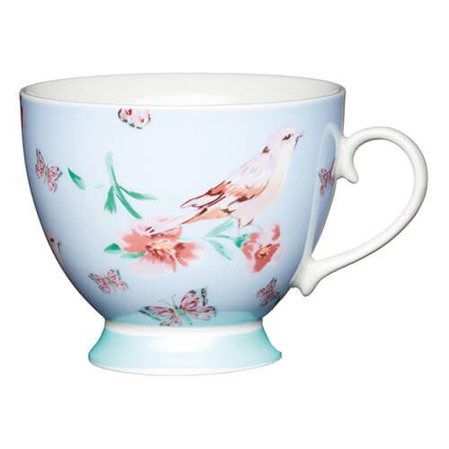 KitchenCraft China 400ml Footed Mug, Blue Birds