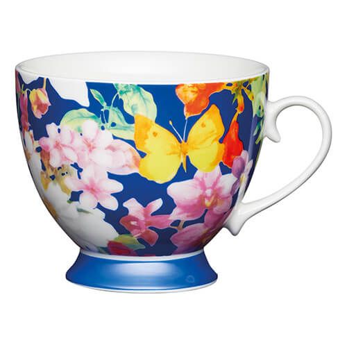 KitchenCraft China 400ml Footed Mug, Blue Butterfly