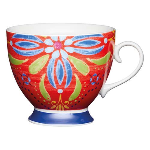 KitchenCraft China 400ml Footed Mug, Moroccan Red