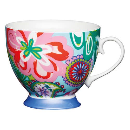 KitchenCraft China 400ml Footed Mug, Bright Floral