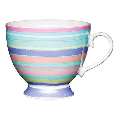 KitchenCraft China 400ml Footed Mug, Bright Stripe