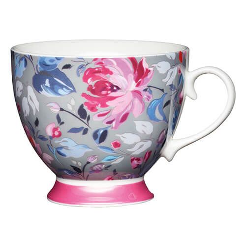 KitchenCraft China 400ml Footed Mug, Grey Floral