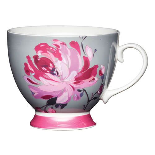 KitchenCraft China 400ml Footed Mug, Pink Flower