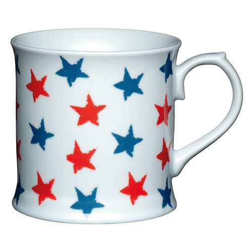 KitchenCraft Fine Porcelain Red and Blue Stars Mug