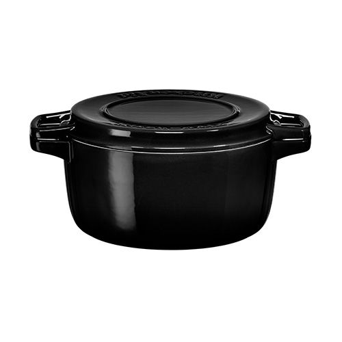 KitchenAid 24cm Cast Iron Round Casserole Onyx Black