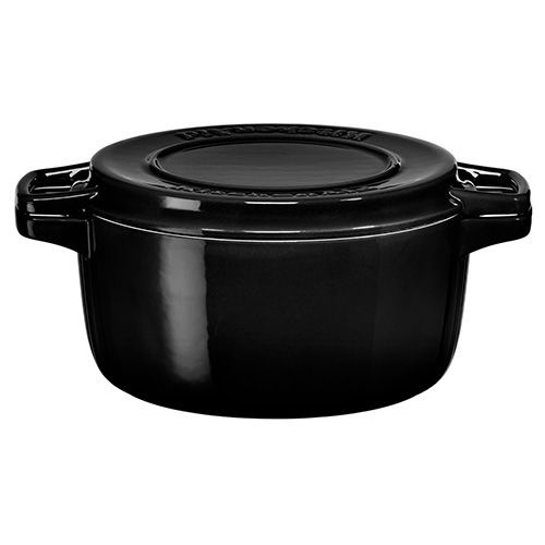 KitchenAid 28cm Cast Iron Round Casserole Onyx Black