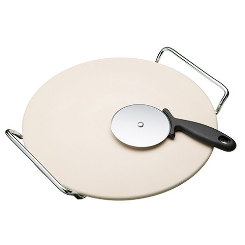 World of Flavours Italian Pizza Stone Set with 32cm Stone, Stand and Pizza Cutter