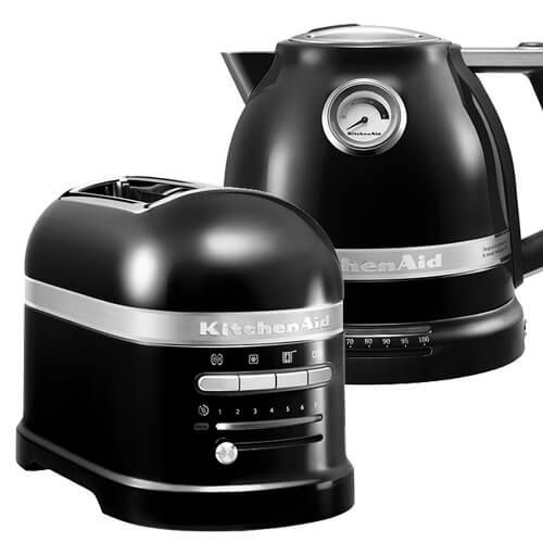 KitchenAid Artisan Onyx Black 2 Slot Toaster and Kettle Set