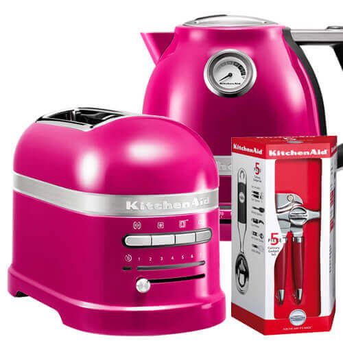 KitchenAid Artisan Raspberry Ice 2 Slot Toaster and Kettle Set with FREE Gift