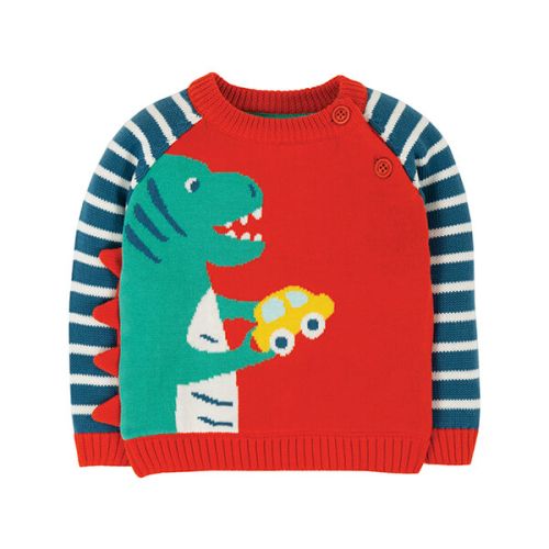 Frugi Organic Wilfred Knitted Jumper Koi Red/Dino