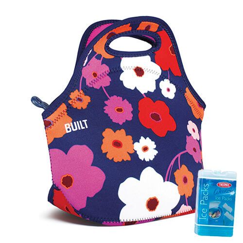 Built Neoprene Gourmet Getaway Lunch Tote Lush Flower FREE Thermos Set Of Two Ice Packs 200g