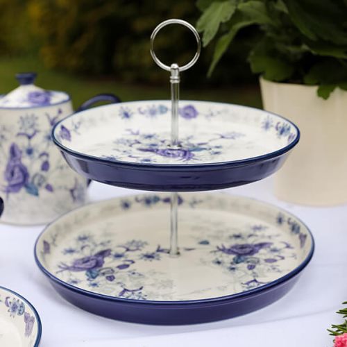 London Pottery Blue Rose Cake Stand