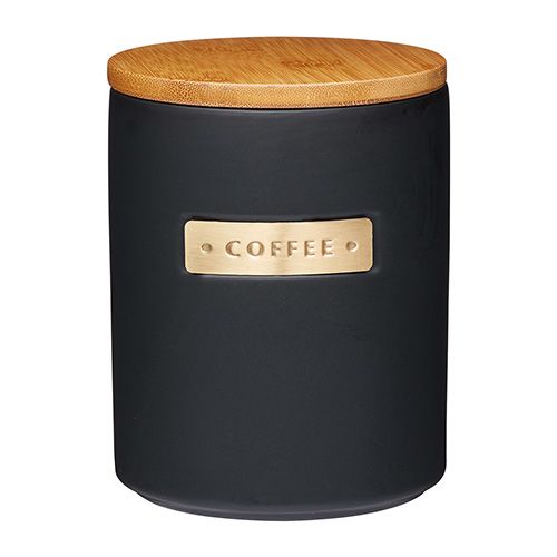 Master Class Black Stoneware Coffee Canister with Wood Lid