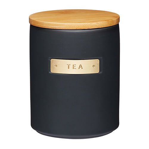 Master Class Black Stoneware Tea Canister with Wood Lid