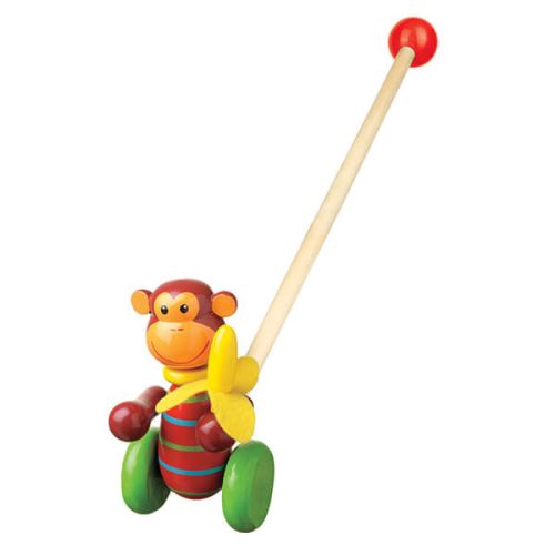 Orange Tree Toys Monkey Push Along Wooden Toy