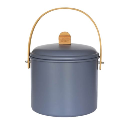 Pebbly Slate Compost Bin 7 Litre Metal Bamboo Charcoal Filter